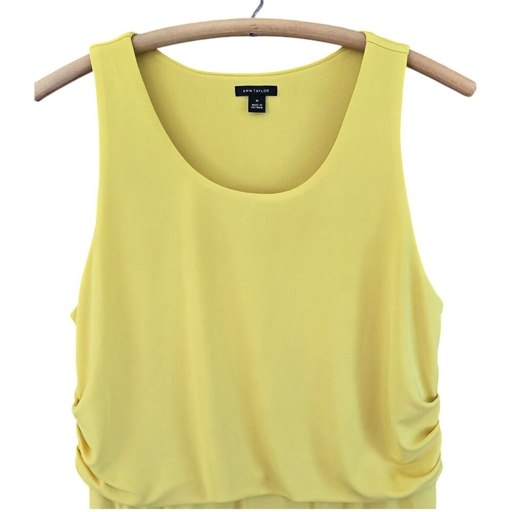 Ann Taylor Mustard Yellow Sleeveless Midi Dress Ruched Waist Detail Medium - Picture 3 of 9
